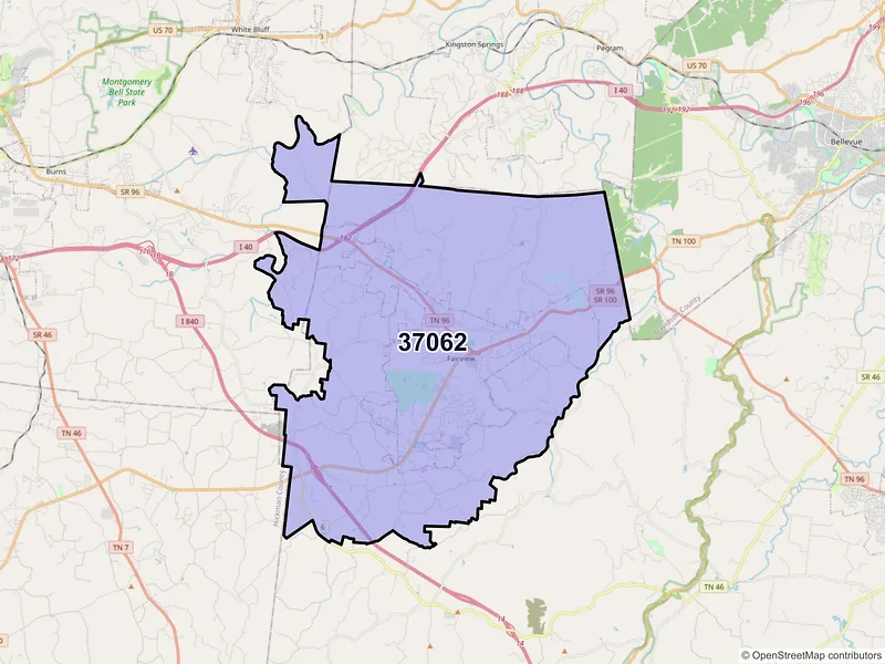 Map of ZIP Code 37062 — Fairview, TN