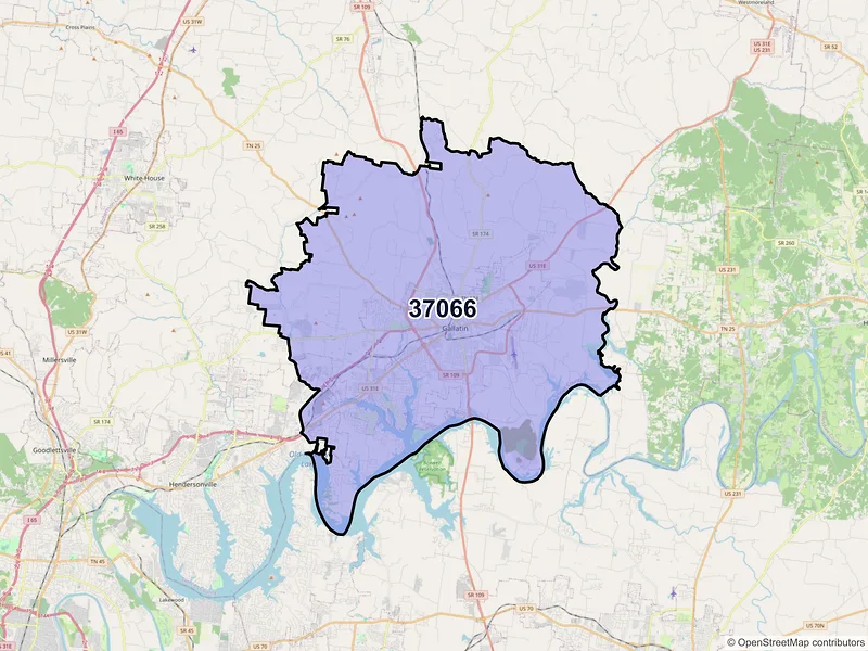 Map of ZIP Code 37066 — Gallatin, TN