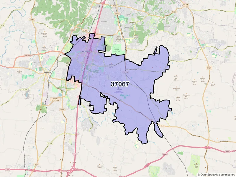 Map of ZIP Code 37067 — Franklin, TN