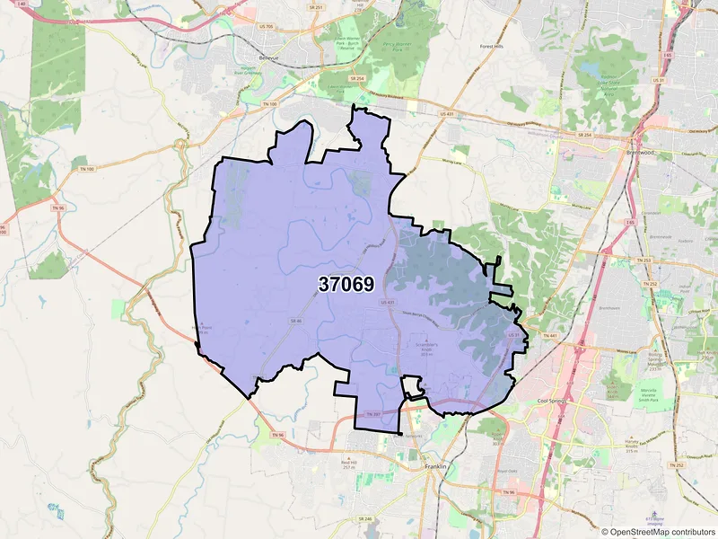 Map of ZIP Code 37069 — Franklin, TN
