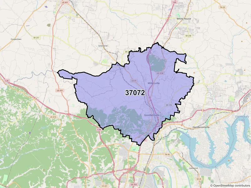 Map of ZIP Code 37072 — Goodlettsville, TN