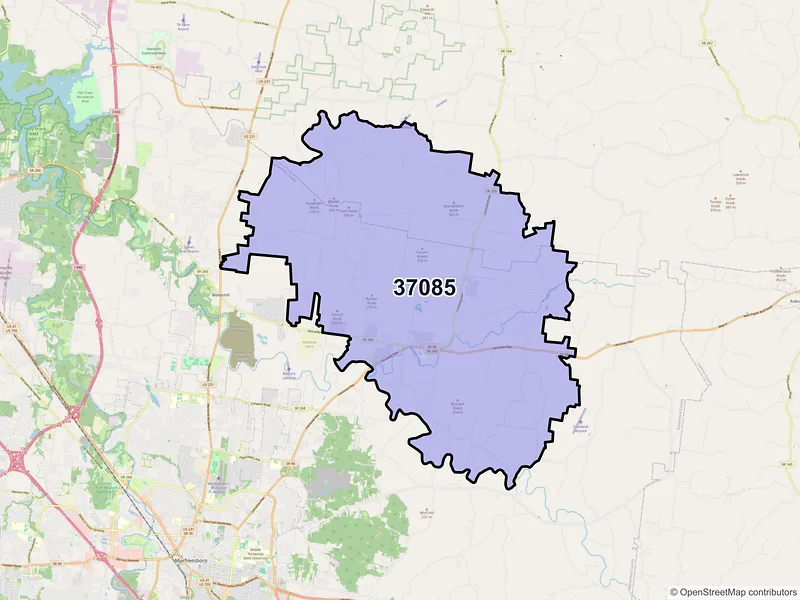 Map of ZIP Code 37085 — Lascassas, TN
