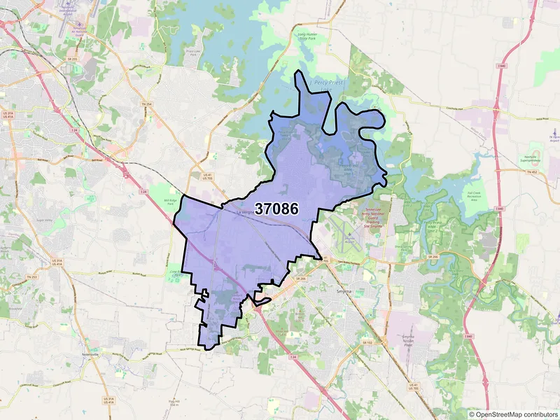 Map of ZIP Code 37086 — La Vergne, TN