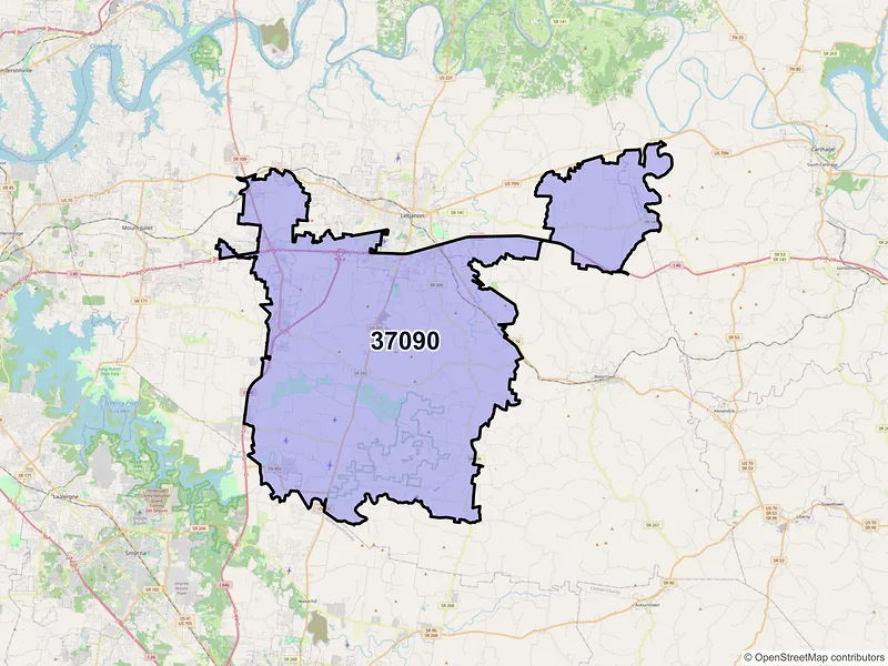 Map of ZIP Code 37090 — Lebanon, TN