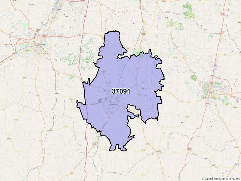 Map of ZIP Code 37091 — Lewisburg, TN
