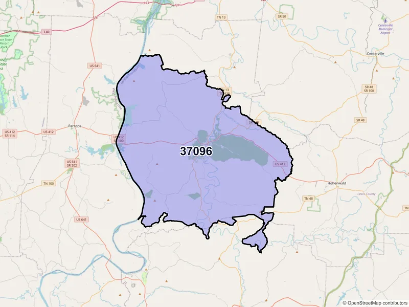 Map of ZIP Code 37096 — Linden, TN
