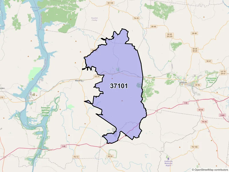 Map of ZIP Code 37101 — Mc Ewen, TN