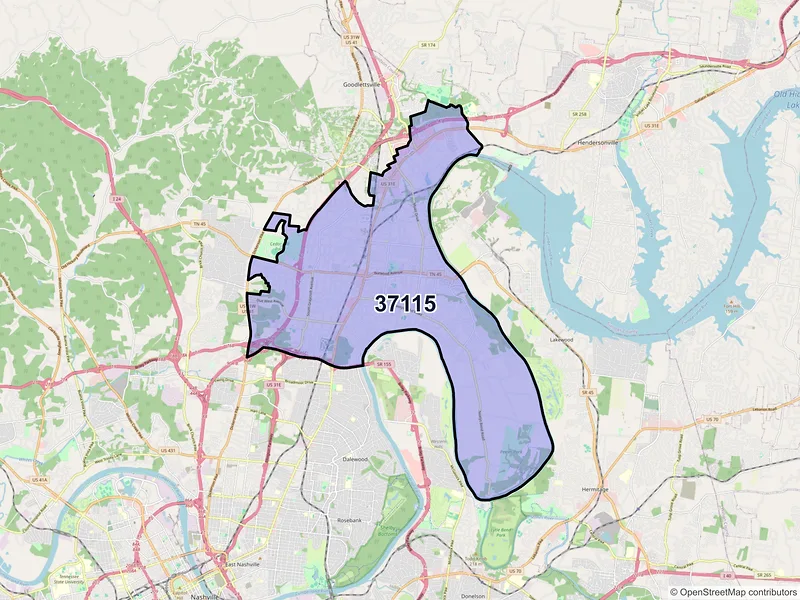 Map of ZIP Code 37115 — Madison, TN