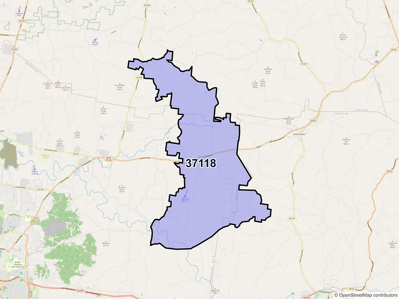 Map of ZIP Code 37118 — Milton, TN