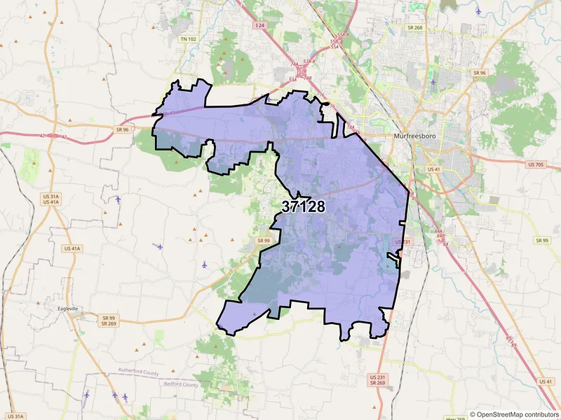 Map of ZIP Code 37128 — Murfreesboro, TN