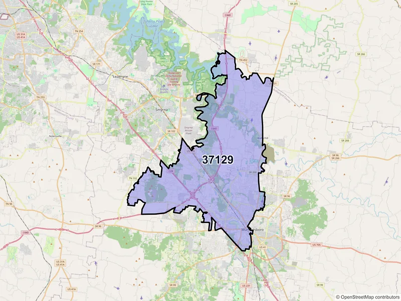 Map of ZIP Code 37129 — Murfreesboro, TN