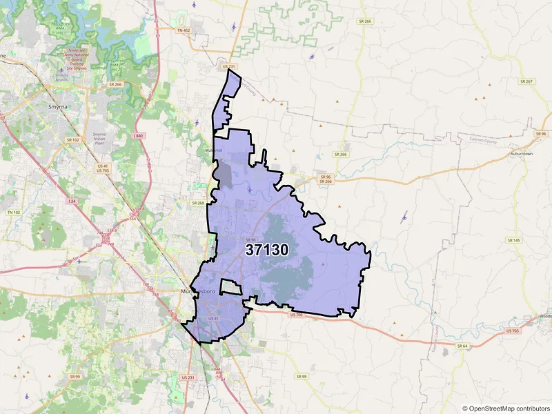 Map of ZIP Code 37130 — Murfreesboro, TN