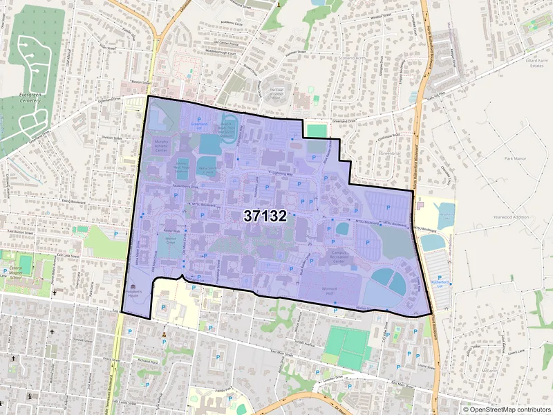 Map of ZIP Code 37132 — Murfreesboro, TN