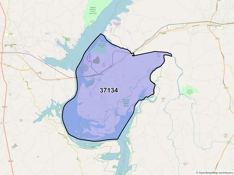 Map of ZIP Code 37134 — New Johnsonville, TN