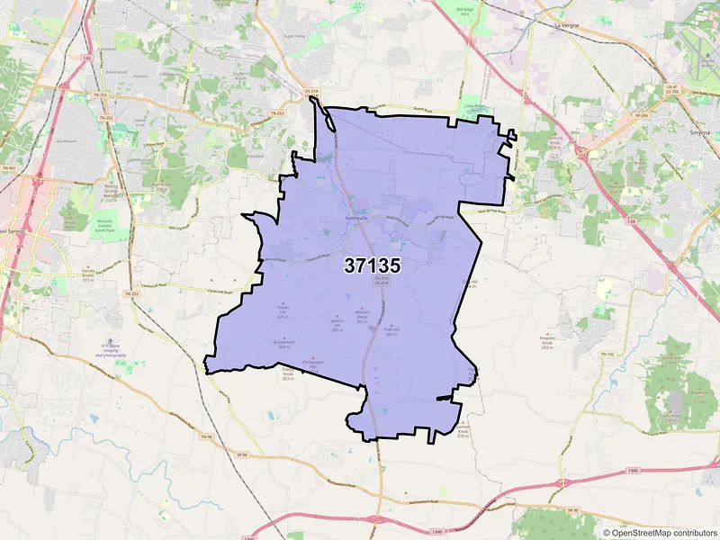 Map of ZIP Code 37135 — Nolensville, TN