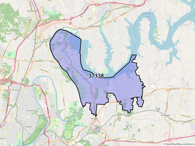 Map of ZIP Code 37138 — Old Hickory, TN