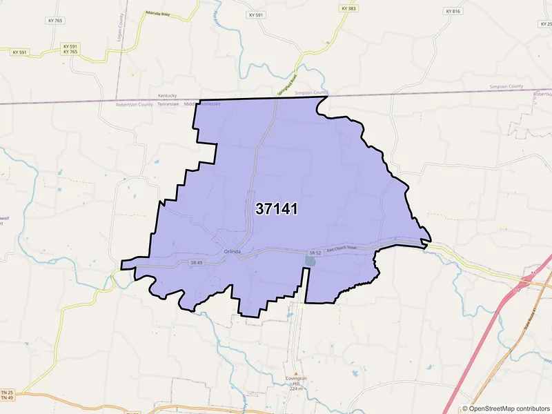 Map of Orlinda, Tennessee and ZIP codes