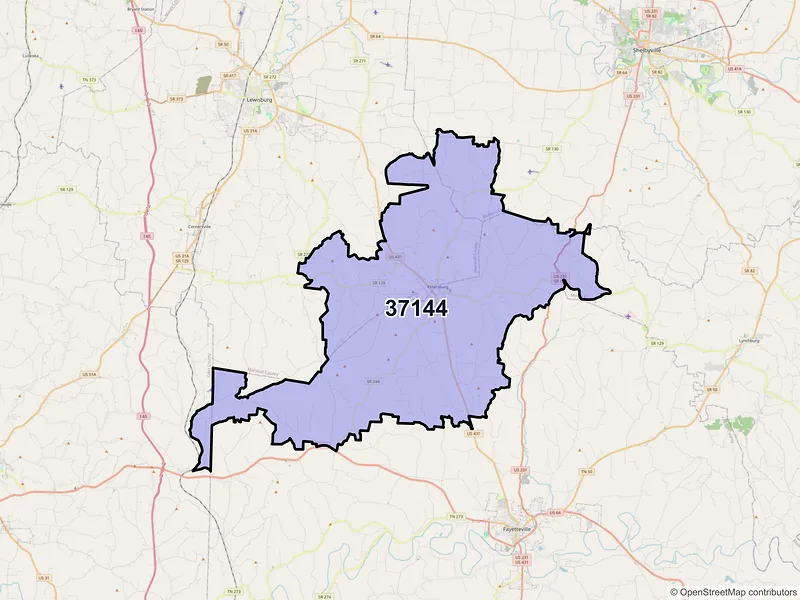 Map of Petersburg, Tennessee and ZIP codes
