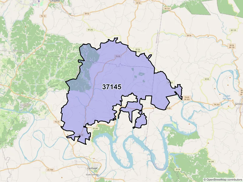 Map of ZIP Code 37145 — Pleasant Shade, TN