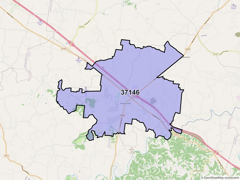 Map of ZIP Code 37146 — Pleasant View, TN