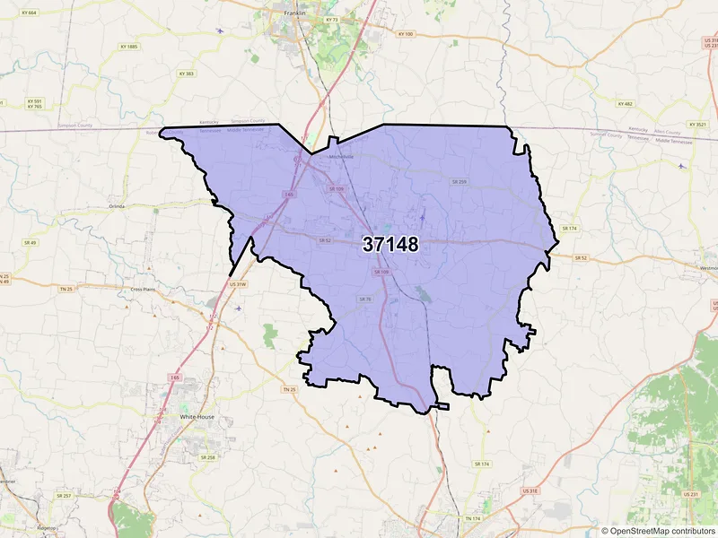 Map of Portland, Tennessee and ZIP codes
