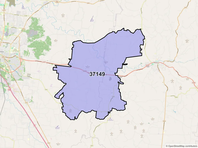 Map of ZIP Code 37149 — Readyville, TN