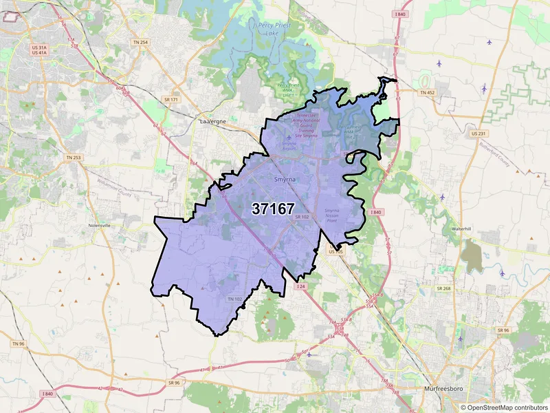 Map of ZIP Code 37167 — Smyrna, TN