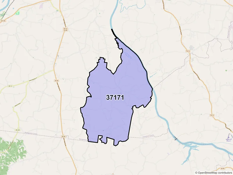 Map of ZIP Code 37171 — Southside, TN