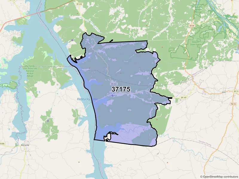 Map of ZIP Code 37175 — Stewart, TN