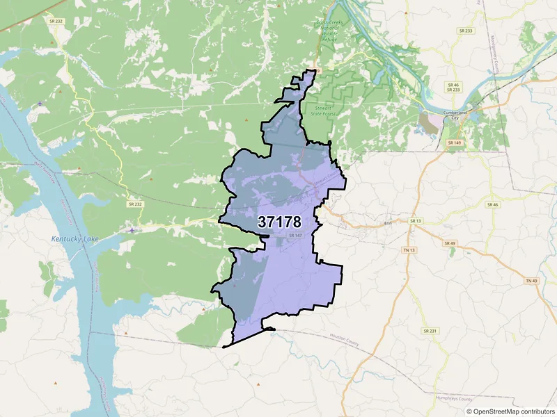 Map of ZIP Code 37178 — Tennessee Ridge, TN