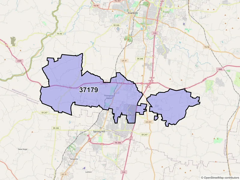 Map of ZIP Code 37179 — Thompsons Station, TN