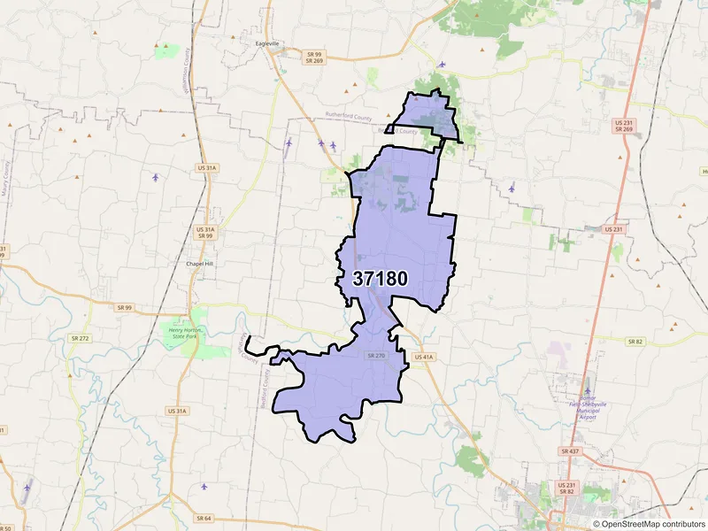 Map of ZIP Code 37180 — Unionville, TN