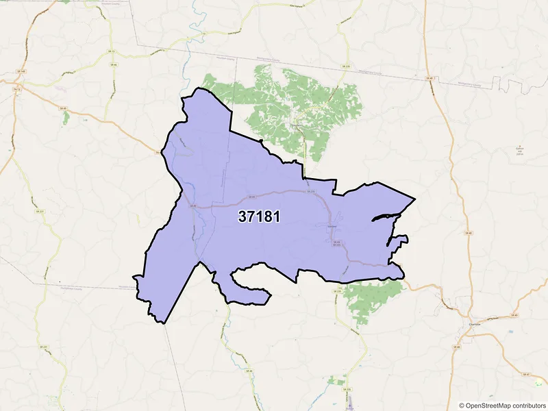 Map of ZIP Code 37181 — Vanleer, TN
