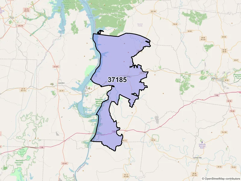 Map of ZIP Code 37185 — Waverly, TN