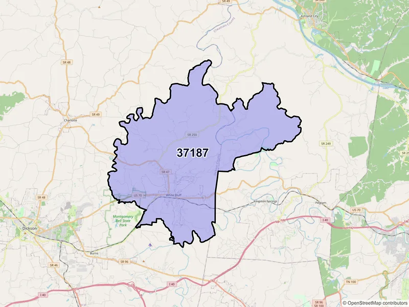 Map of ZIP Code 37187 — White Bluff, TN