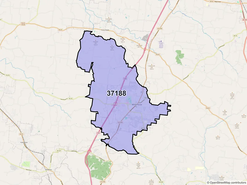 Map of ZIP Code 37188 — White House, TN