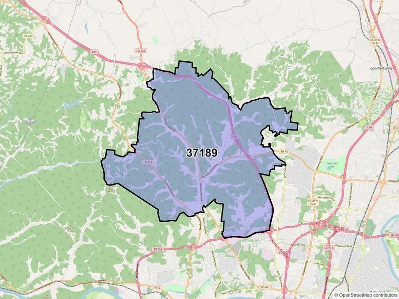 Map of Whites Creek, Tennessee and ZIP codes