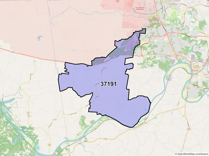 Map of ZIP Code 37191 — Woodlawn, TN