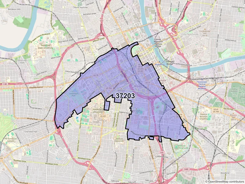 Map of ZIP Code 37203 — Nashville, TN