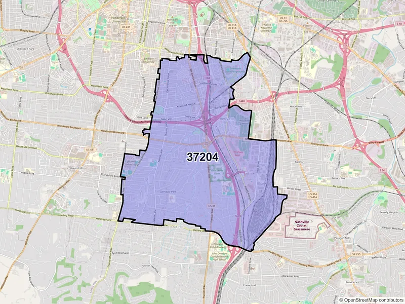 Map of ZIP Code 37204 — Nashville, TN