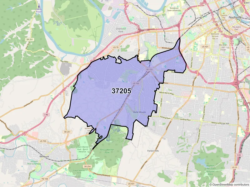 Map of ZIP Code 37205 — Nashville, TN
