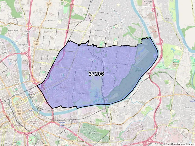 Map of ZIP Code 37206 — Nashville, TN