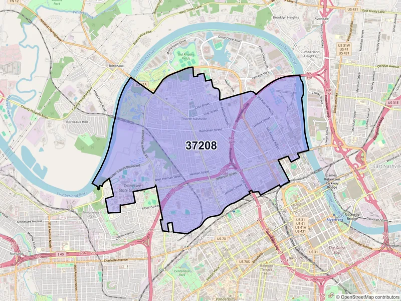Map of ZIP Code 37208 — Nashville, TN