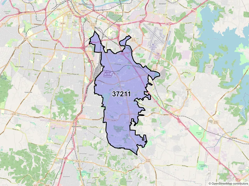Map of ZIP Code 37211 — Nashville, TN