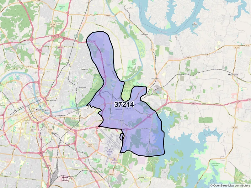 Map of ZIP Code 37214 — Nashville, TN
