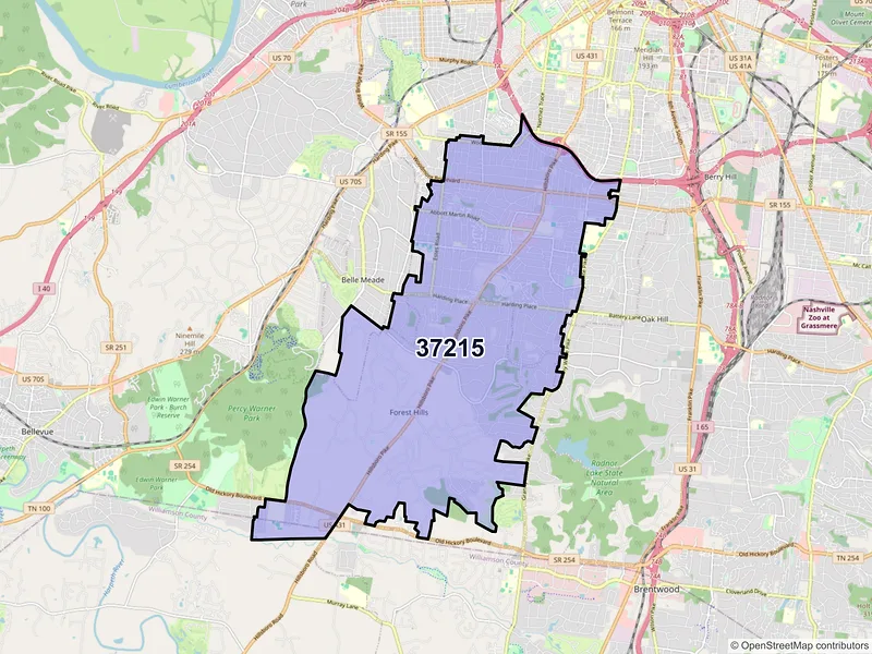 Map of ZIP Code 37215 — Nashville, TN