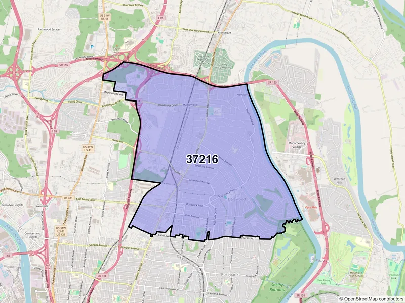 Map of ZIP Code 37216 — Nashville, TN