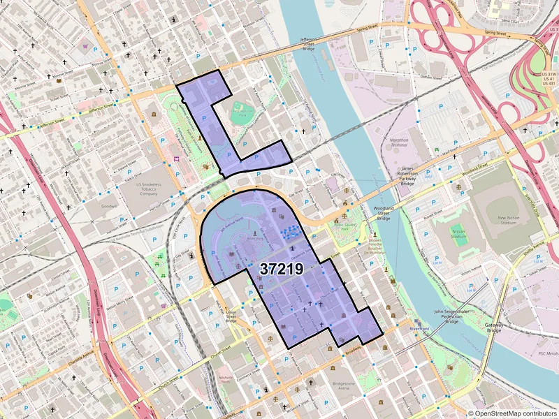 Map of ZIP Code 37219 — Nashville, TN