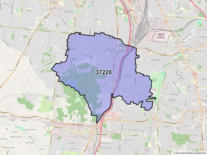 Map of ZIP Code 37220 — Nashville, TN