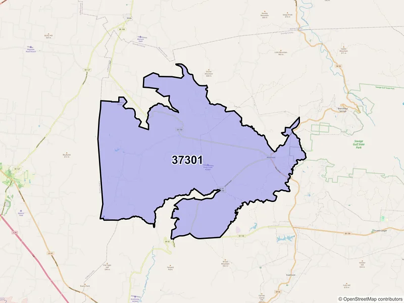 Map of ZIP Code 37301 — Altamont, TN